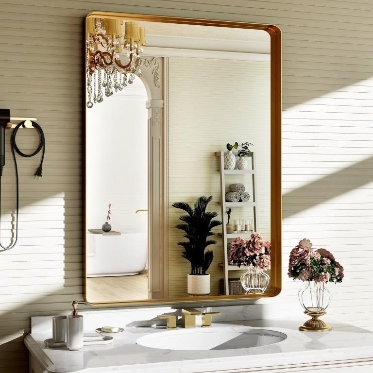 SE3523 Round Corner Vanity Wall Mirror Gold22x30