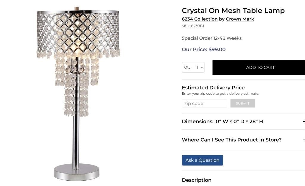 CM6239  Crystal On Mesh Table Lamp