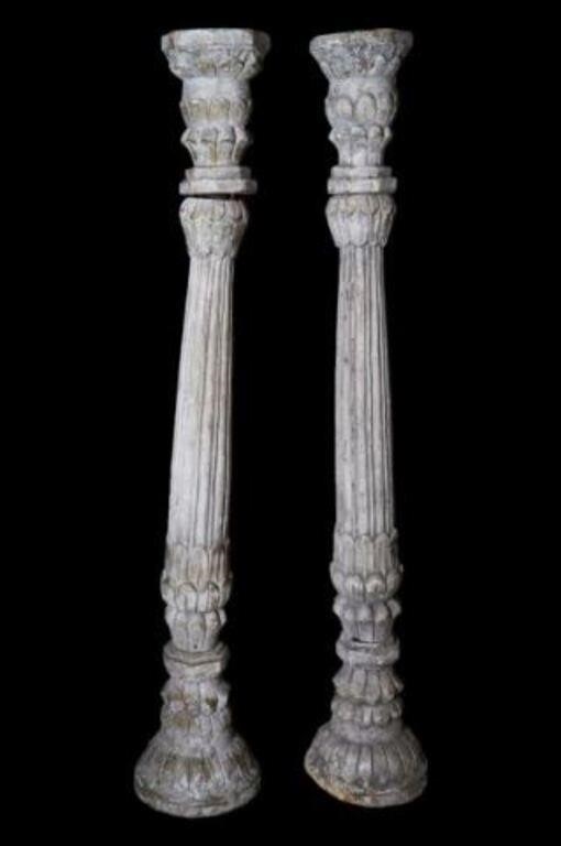 Lot: Folk Art Style Wooden Columns or Pillars.