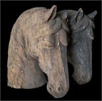 Lot: Folk Art Style Horse Head Wooden Sculptures.