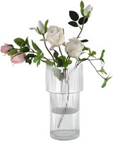 Modern Ribbed Large Cylinder Glass Flower Vase