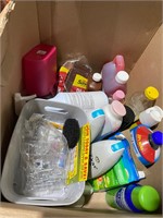 Box of cleaning supply’s and soaps
