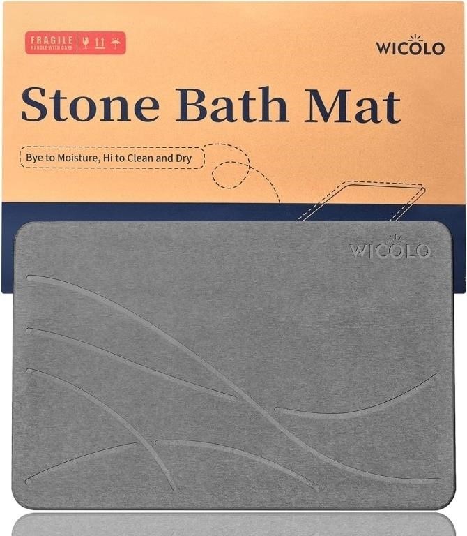 B2606  WICOLO Stone Bath Mat 23.5*15 Dark Grey