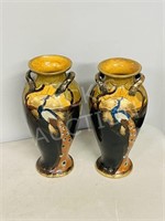 2 vintage ceramic peacock vases - 13" - 1 repair