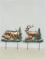 2 tin wildlife lawn ornaments - Bear, Deer