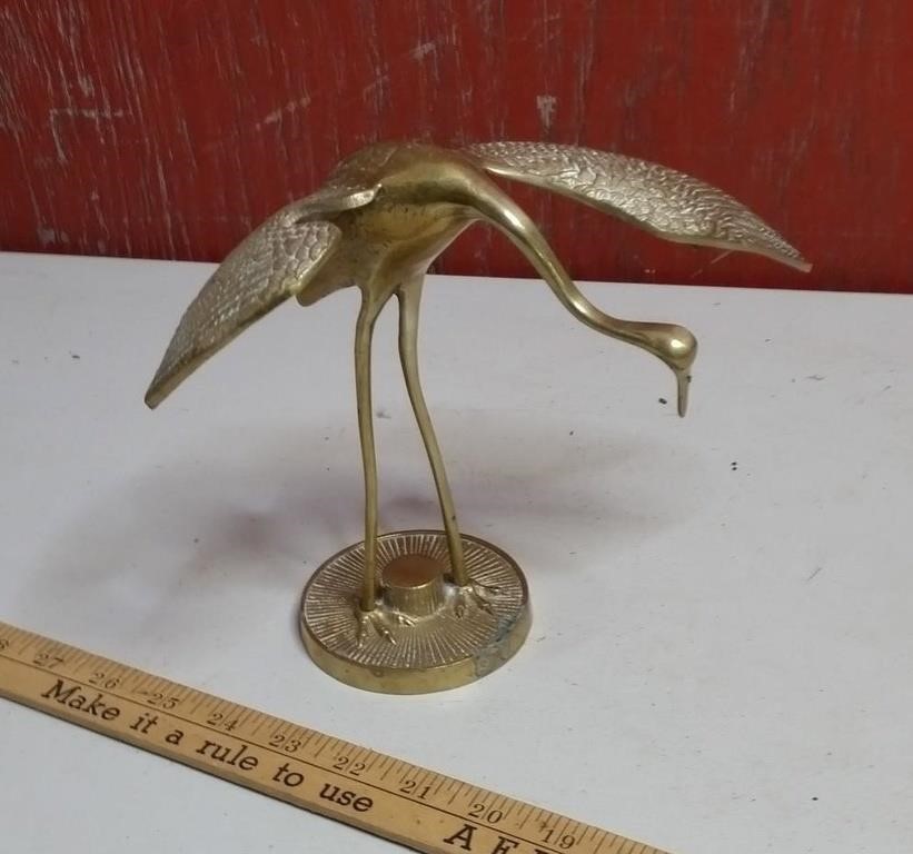 Vintage Brass Bird, Crane, Herron Sculpture