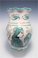 Deruta Italy Ceramic Vase w/ Man & Woman.