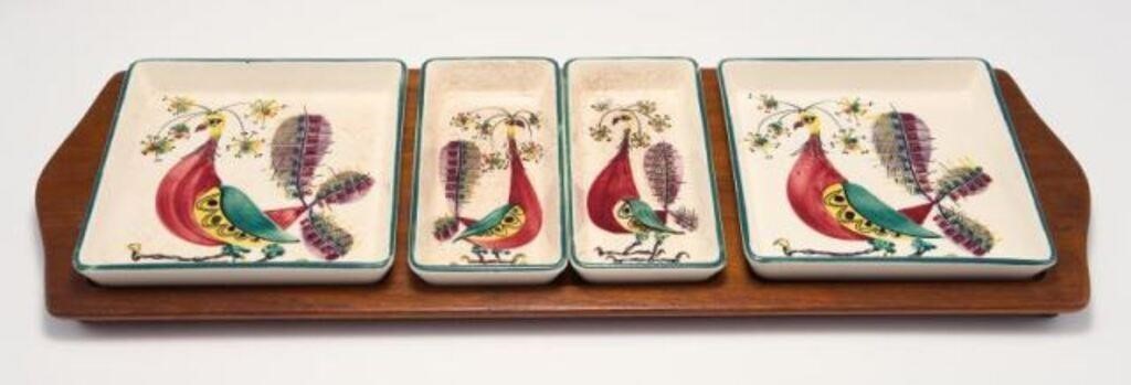 Royal Copenhagen Bird Plates w/ Fitted Wood Tray.