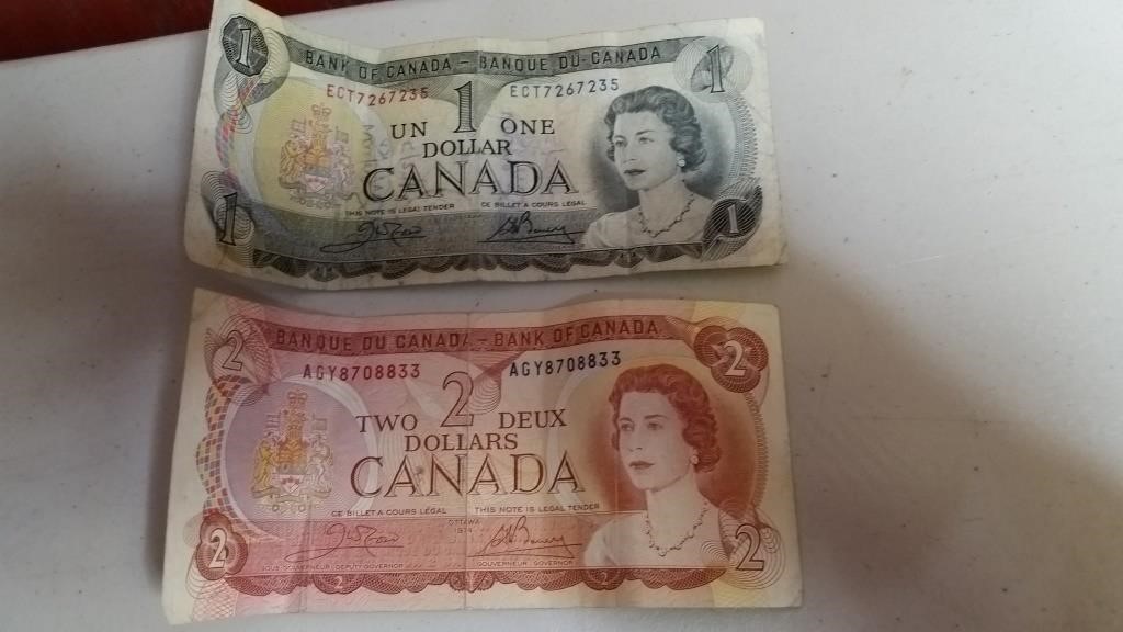 Canada 1 &2 Dollar Bank Notes