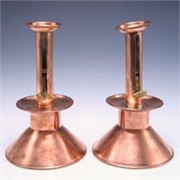 Pair of Antique Adjustable Copper Candleholders.