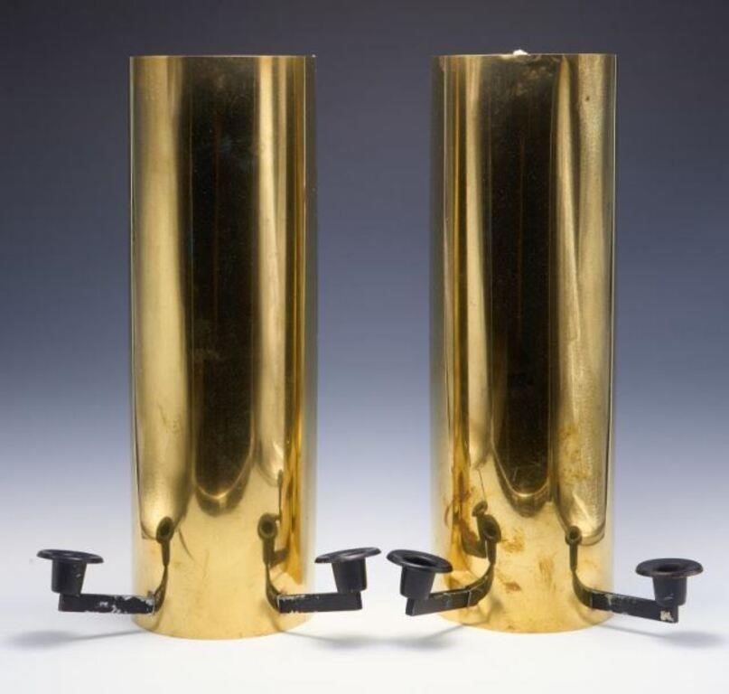 Two Brass Modernist Wall Sconces - Planter Inc.
