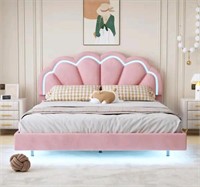 Pink Wood Frame Velvet Queen Platform Bed