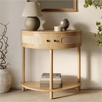 Rattan Half Moon Entry Table - Small Console Table