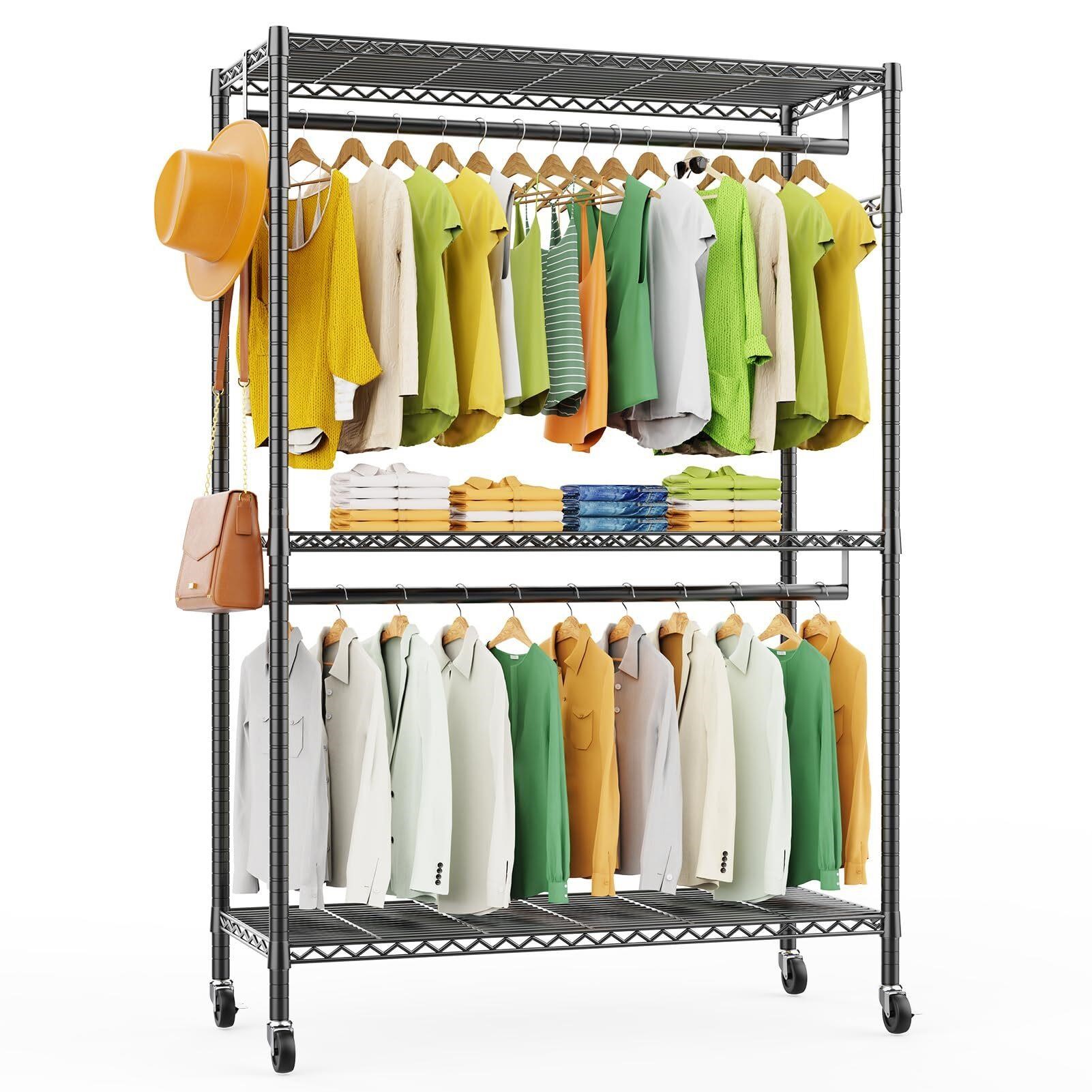 LEHOM G1L 3 Tiers Garment Rack with Storage