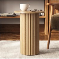 Stead Round Fluted Accent Table Natural Oak