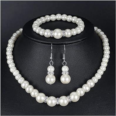 Pearl Necklace Set Stunning Bracelet and Earrings