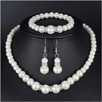 Pearl Necklace Set Stunning Bracelet and Earrings