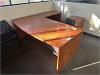 Timber L Shaped Office Desk, 2 Door 3 Drawer Stand