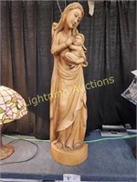 LARGE CARVED ORIENTAL STATUE OF WOMAN AND CHILD