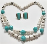 TURQUOISE WH & SIL COLOR NECKLACE & EARRINGS