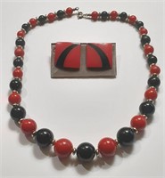 RED & BLACK NECKLACE & EARRINGS