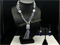 STERLING AGATE AND LAPIS GEMSTONE JEWELRY SET