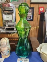 GREEN ART GLASS DECANTER/VASE WITH STOPPER