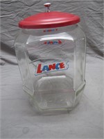 Vintage Glass Lance Jar W/Red Metal Lance Lid