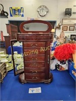MAHOGANY STANDING ARMOIRE STYLE JEWELRY CHEST