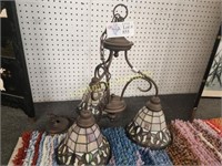 VINTAGE THREE LIGHT STAINED GLASS CHANDELIER