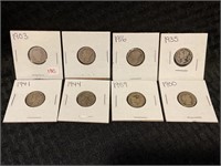 LOT OF 8 ASSORTED DATE SILVER DIMES
