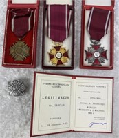 Lot Of 5 Polish Military Medals, Id Book & Badge