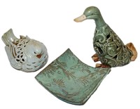 pottery duck ,quail ,dish