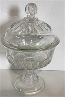 Clear glass pedestal finial lid compote candy