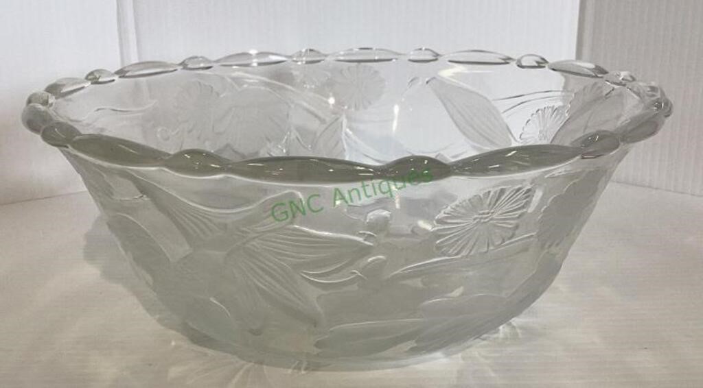 Clear and frosted glass 10 inch serving bowl