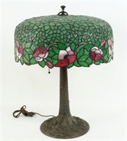 C. 1910 Spelter Lamp w/ Stained Glass Shade