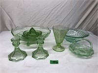 Variety of Vintage Green Depression Glassware
