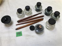 Vintage Ink Pens & Glass Ink Wells