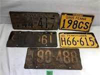 1925. 1927, 1928, 1955 & 1970 PA License Plates