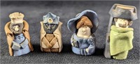 4 Vintage Hand Made Clay Little People Figures