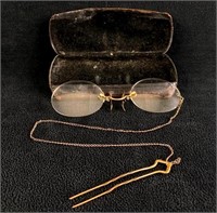 1910s Pince-Nez Reading Glasses 14k Gold