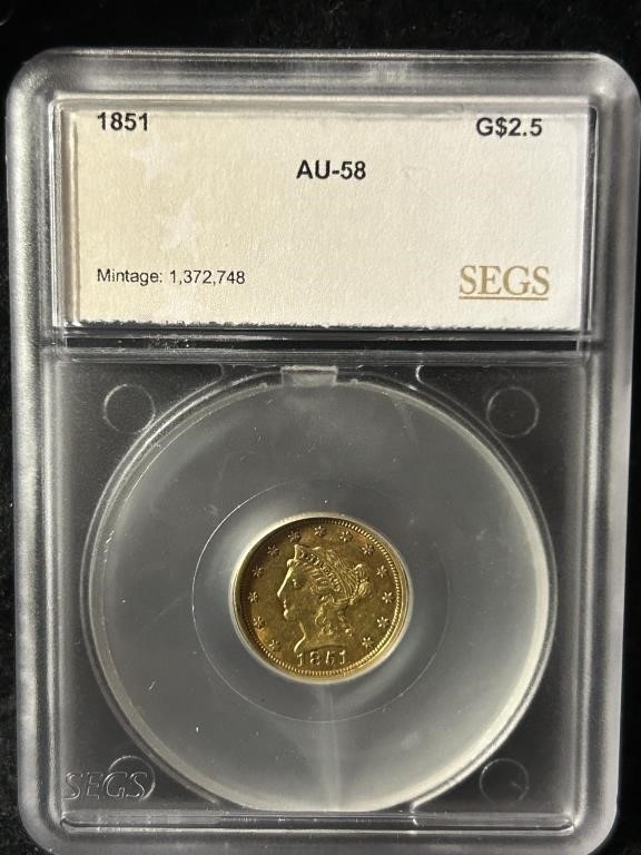 Graded $2.5 Gold 1851 Coin
