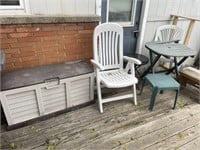 OUTDOOR BOX, PLASTIC CHAIRS AND TABLES