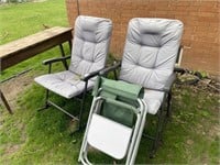 2 OUTDOOR ROCKING CHAIRS AND FOLDING CHAIR
