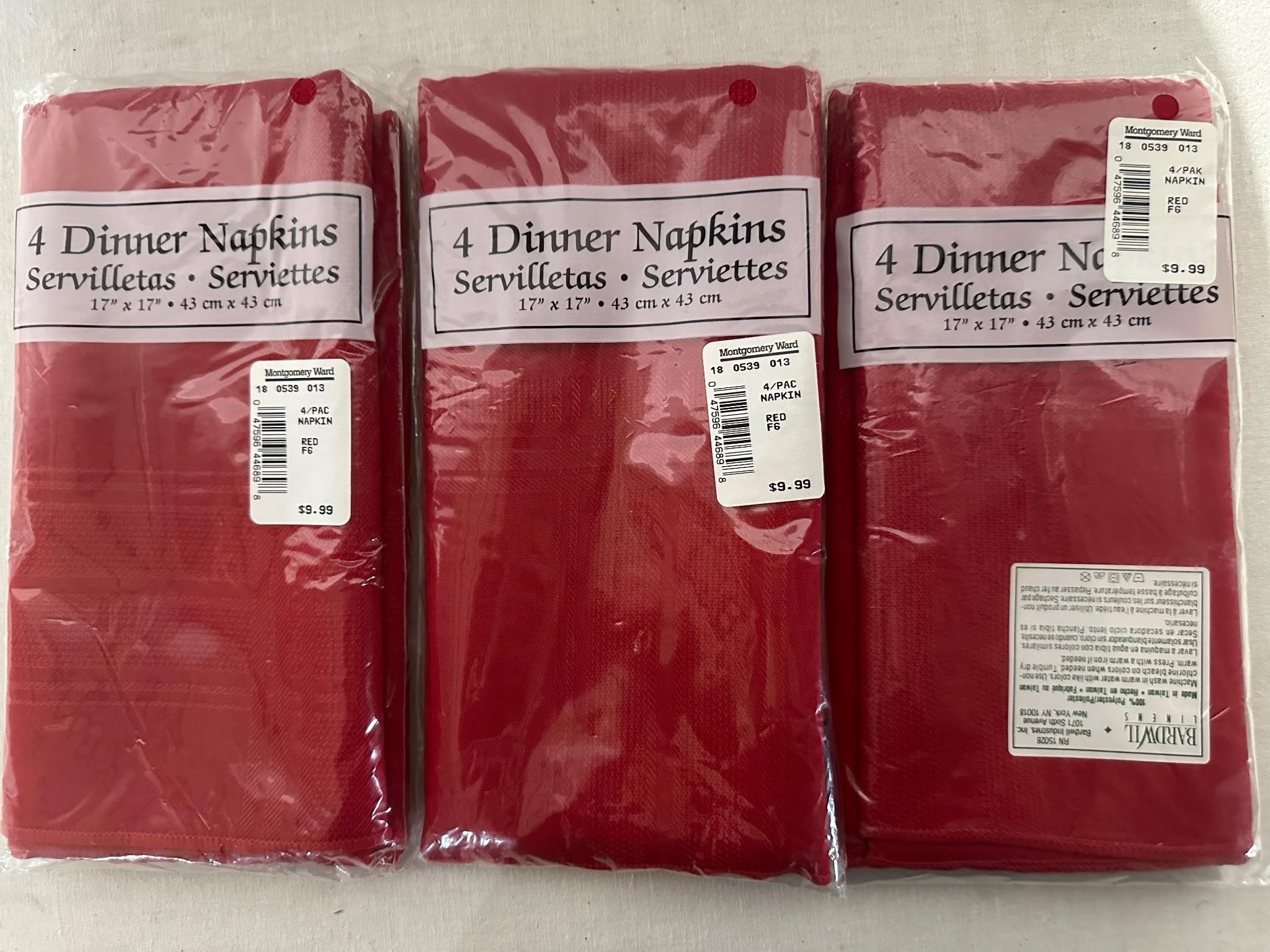 Bardwil Linens 12 New Dinner Napkins Red