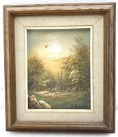 Vintage oil painting signed framed 15x13in