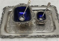 Antique Spiced Silver Plated with Blue Glass