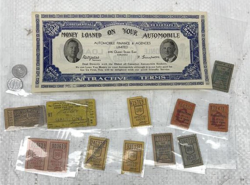 Vintage Bus Tickets and Loaned Bill Token
