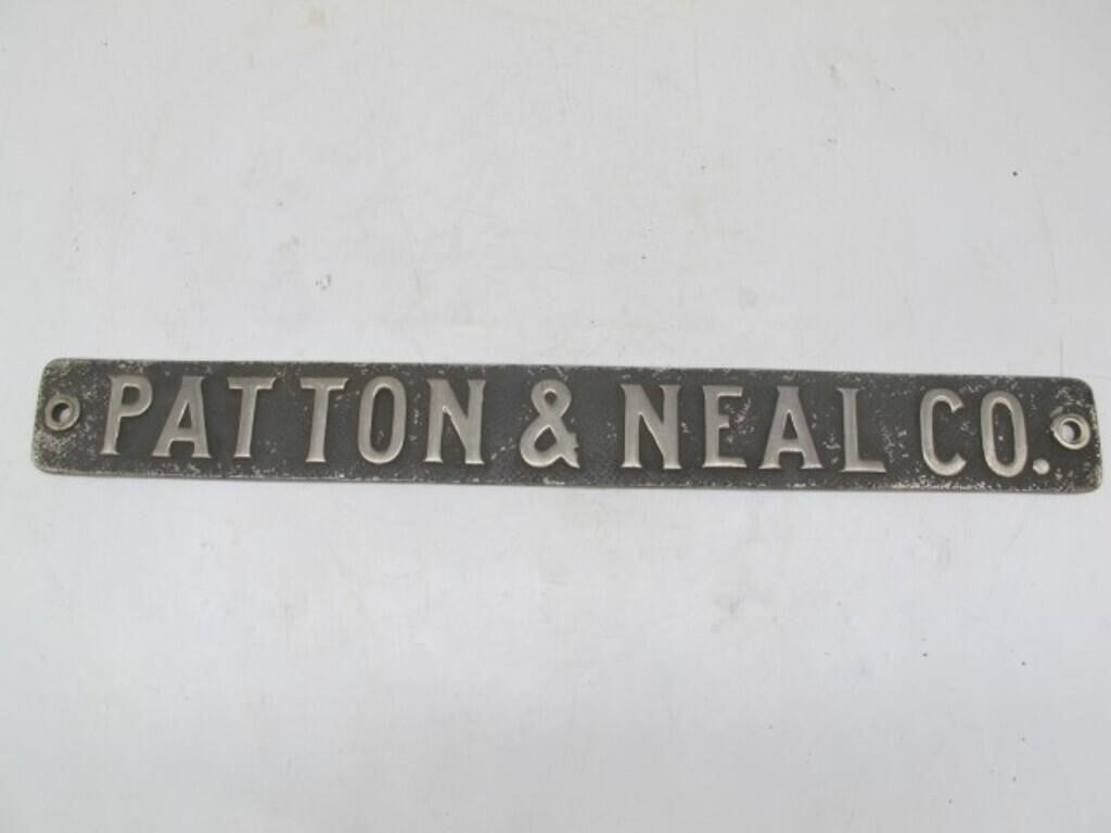 PATTON AND NEAL CO. EARLY NAME PLATE 19 IN LONG