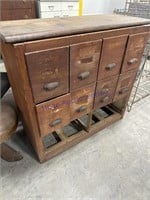 WOOD CABINET- DRAWERS, MISSING BOTTOM DRAWERS-